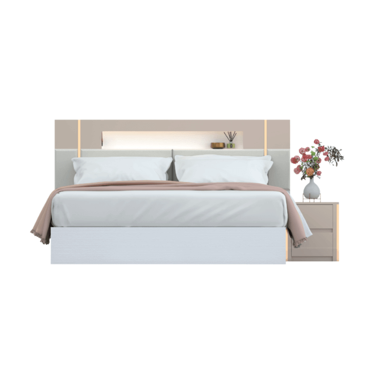 ชุดห้องนอน 6 ฟุต WISDOM DESIGN FURNITURE รุ่น NOBLE สีขาว/กลอสซี่เบจ_1